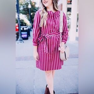 New! Draper James Striped Flounce Popover Dress